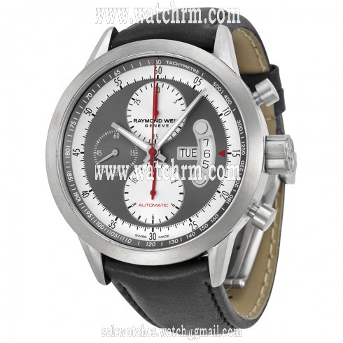 Raymond Weil Freelancer Chronograph Grey and Silver Dial Black Leather Men's Watch