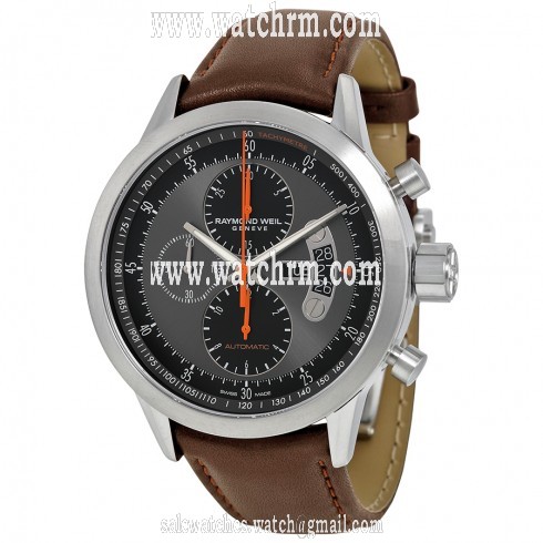 Raymond Weil Freelancer Grey and Black Dial Brown Leather Men's Watch 7745-TIC-05609