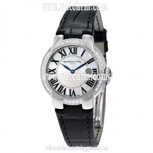 Raymond Weil Jasmine White MOP Dial Black Leather Ladies Watch 5229-SCS-00970