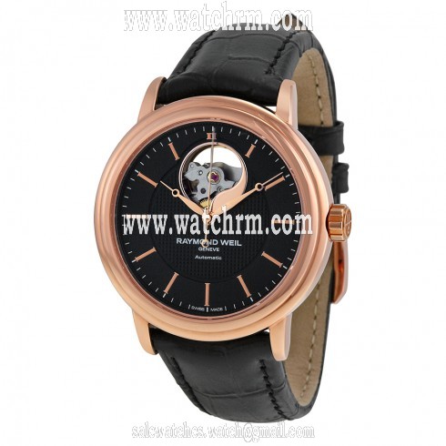 Raymond Weil Maestro Automatic Black Dial Black Leather Men's Watch RW-2827-PC5-20001