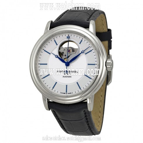 Raymond Weil Maestro Automatic Open Skeleton Silver Dial Black Leather Men's Watch 2827-STC-65001