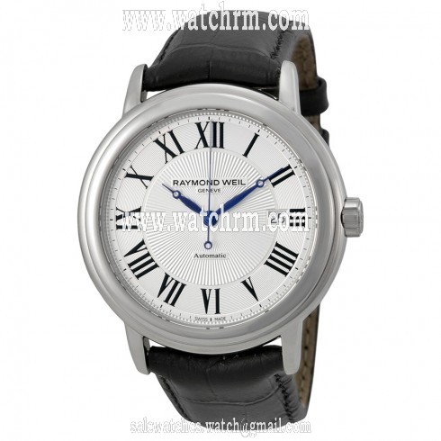 Raymond Weil Maestro Automatic Silver Dial Black Leather Men's Watch 2847-STC-00659