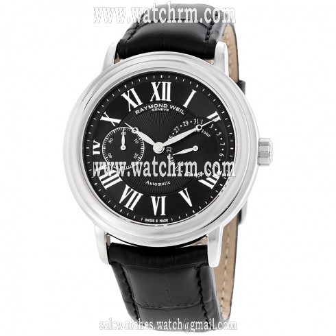 Raymond Weil Maestro Black Dial Black Leather Automatic Men's Watch 2846-STC-002