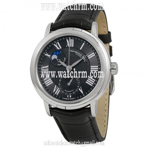 Raymond Weil Maestro Black Dial Black Leather Men's Watch 2839-STC-00209