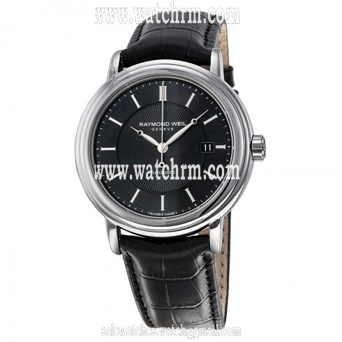Raymond Weil Maestro Black Dial Black Leather Men's Watch 2847-STC-20001