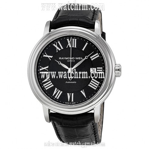 Raymond Weil Maestro Black Dial Leather Automatic Men's Watch 2847-STC-00209