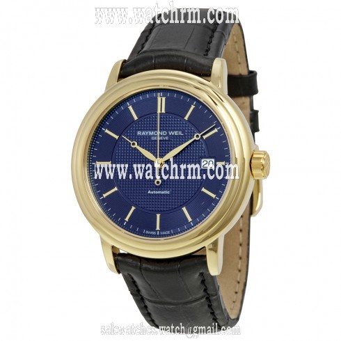 Raymond Weil Maestro Blue Dial Black Leather Men's Watch 2837-PC-50001