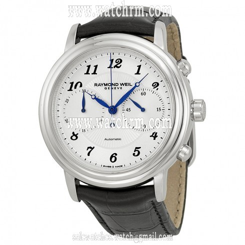 Raymond Weil Maestro Chronograph Silver Dial Black Leather Men's Watch 4830-STC-05659