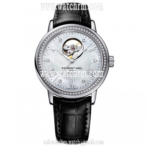 Raymond Weil Maestro Mother of Pearl Dial Black Leather Ladies Watch 2827-LS1-00966