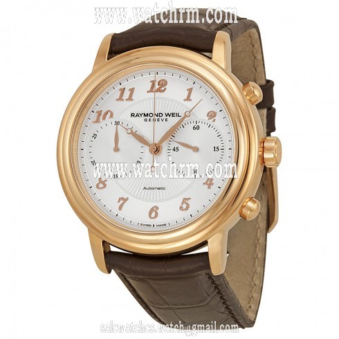 Raymond Weil Maestro Silver Dial Chronograph Brown Leather Men's Watch 4830-PC5-05658