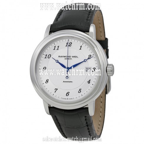 Raymond Weil Maestro White Dial Black Leather Men's Watch 2837-STC-05659