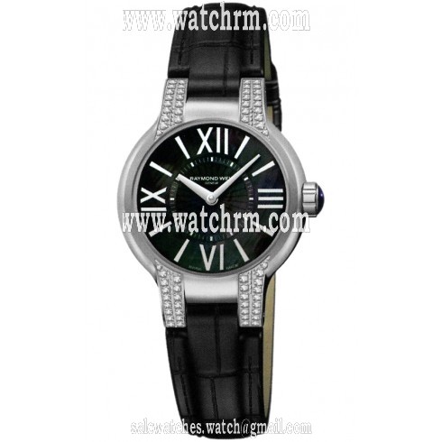 Raymond Weil Noemia Black Dial Black Leather Diamond Ladies Watch 5932-SLS-00297