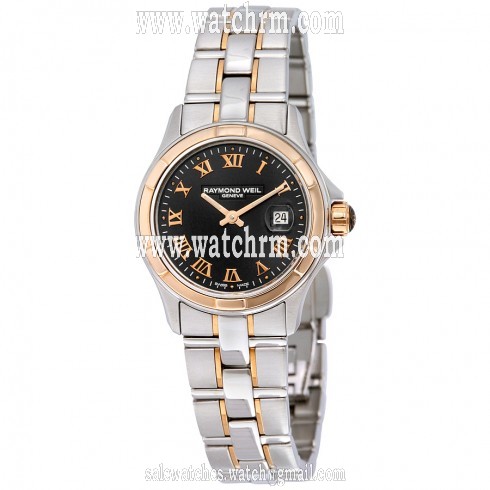 Raymond Weil Parsifal Black Dial Stainless Steel and 18kt Rose Gold Ladies Watch 9460-SG5-00208