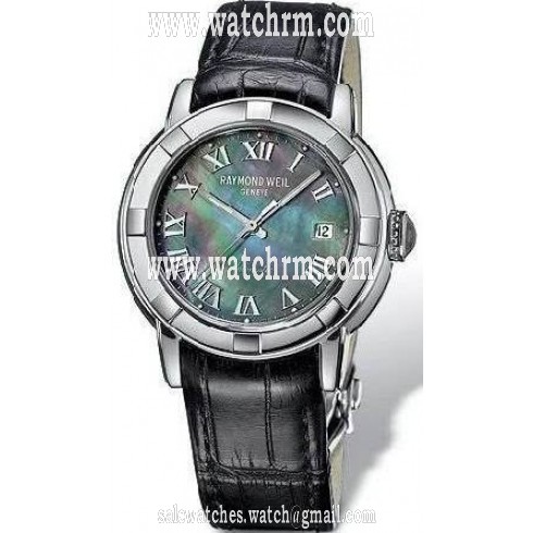 Raymond Weil Parsifal Black Mother of Pearl Dial Black Leather Men's Watch 2841-STC-00279