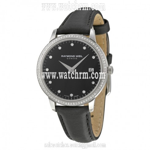 Raymond Weil Toccata Black Dial Diamond Black Leather Ladies Watch 5388-SLS-20081