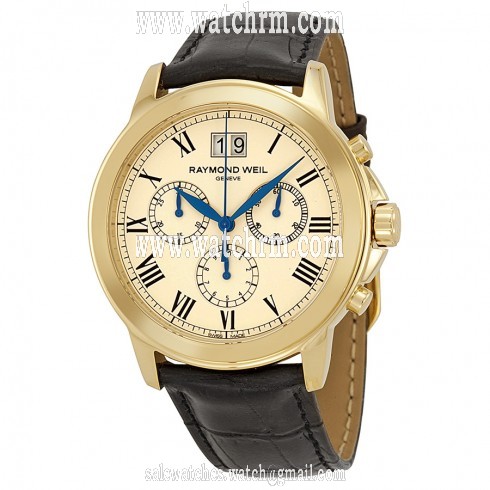 Raymond Weil Tradition Beige Dial Black Leather Men's Watch 4476-PC-00800