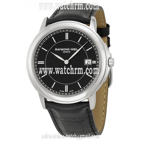 Raymond Weil Tradition Black Dial Black Leather Men's Watch 54661-STC-20001