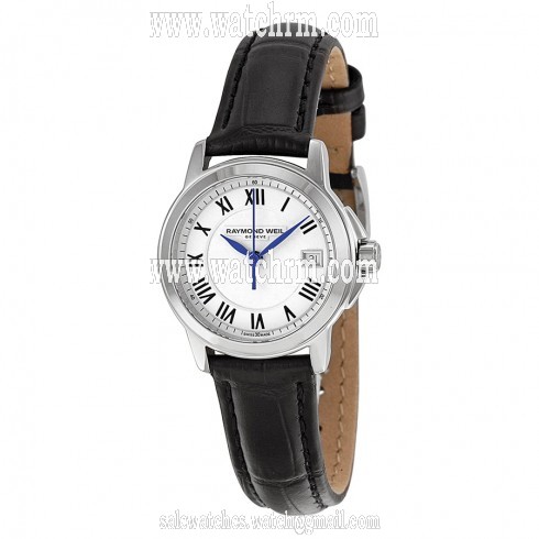 Raymond Weil Tradition White Dial Black Leather Ladies Watch 5378-STC-00300