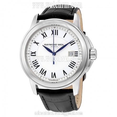 Raymond Weil Tradition White Dial Stainless Steel Black Leather Men's Watch 5578-STC-00300