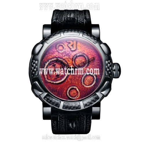 Romain Jerome Moon Dust Black Mood Ochre Dial Black Crocodile Leather Men's Watch MOFBBBBB00