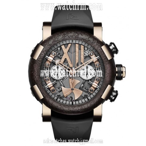 Romain Jerome Steampunk Red Chrono Dark Grey Dial Black Rubber Men's Watch RJTCHSP00301