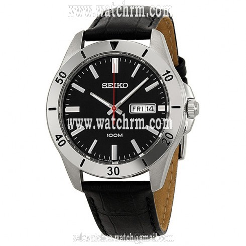Seiko Black Dial Stainelss Steel Black Leather Men's Watch SGGA75P2