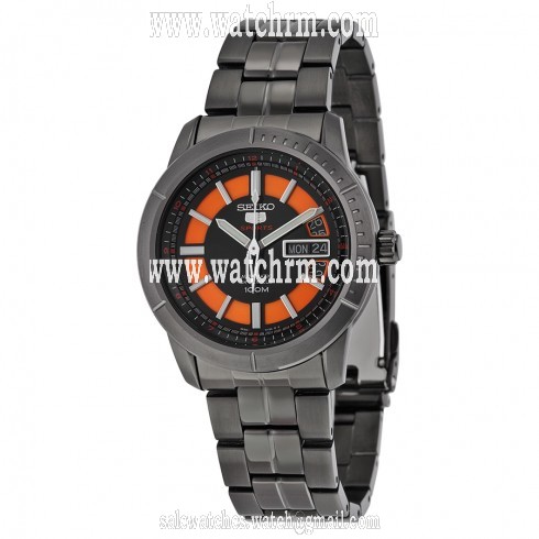 Seiko 5 Automatic Black and Orange Dial Black PVD Men's Watch SRP345