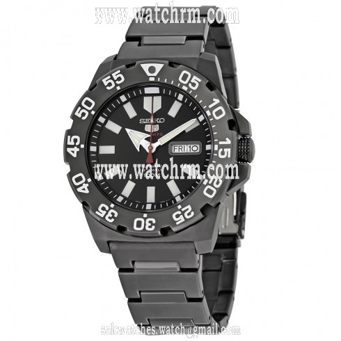 Seiko 5 Automatic Black Dial Black Ion-plated Men's Watch SRP489K1