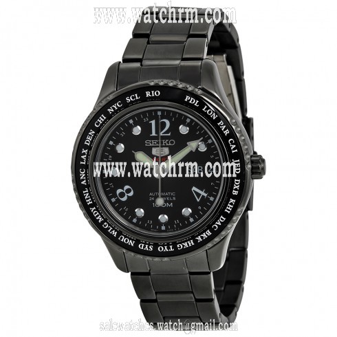 Seiko 5 Automatic Black Dial Black PVD Unisex Watch SRP371