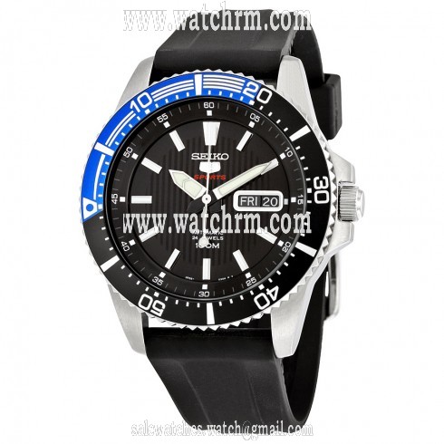 Seiko 5 Automatic Black Dial Black Rubber Men's Watch SRP555