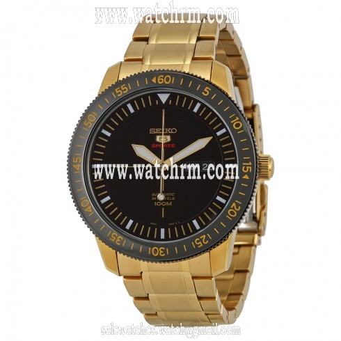 Seiko 5 Automatic Black Dial Gold-plated Men's Watch SRP570