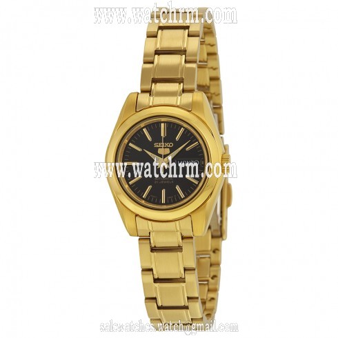 Seiko 5 Automatic Black Dial Gold-tone Ladies Watch SYMK22
