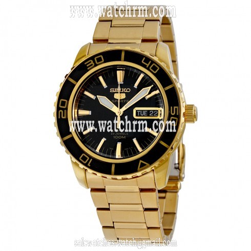 Seiko 5 Automatic Black Dial Gold-tone Men's Watch SNZH60