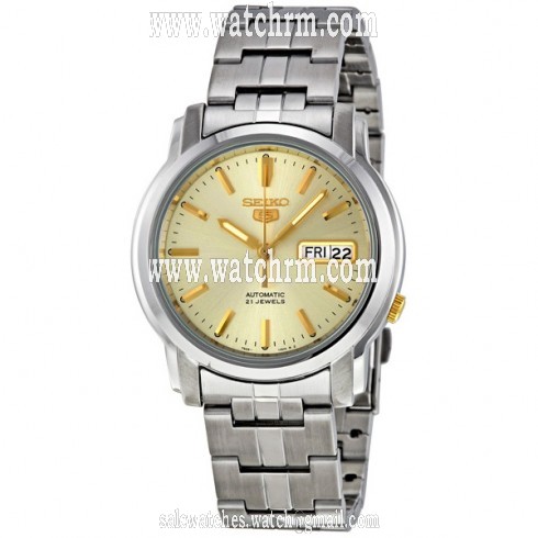 Seiko 5 Automatic Champagne Dial Link Bracelet Men's Watch SNKK69