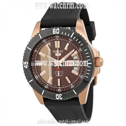 Seiko 5 Automatic Rose Dial Black Rubber Men's Watch SRP430