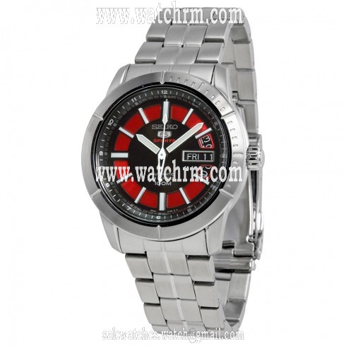 Seiko 5 Black And Red Dial Stainless Steel Men's Watch SRP339
