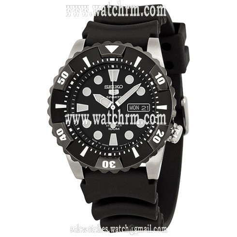 Seiko 5 Black Dial Automatic Black Polyurethane Men's Watch SNZJ19J2