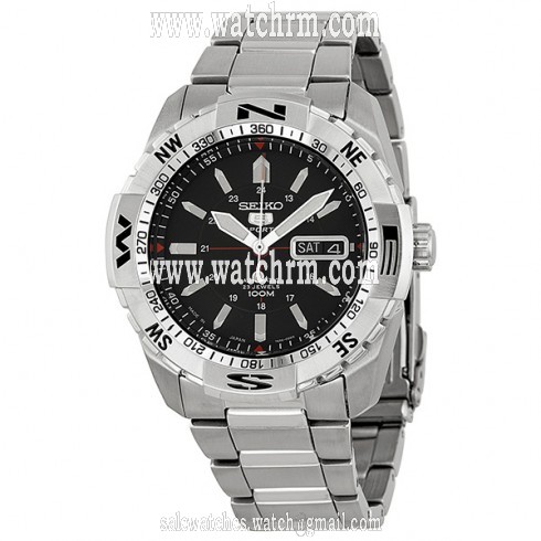 Seiko 5 Black Dial Automatic Stainless Steel Men's Watch SNZJ05J1