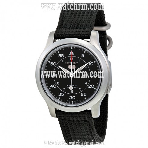 Seiko 5 Black Dial Black Canvas Automatic Men's Watch SNK809