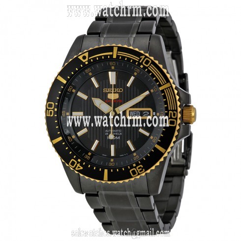 Seiko 5 Black Dial Black Ion-plated Men's Watch SRP558