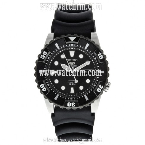 Seiko 5 Black Dial Black Rubber Automatic Men's Watch SNZJ19K2
