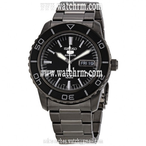 Seiko 5 Black Dial Black Stainless Steel Automatic Men's Watch SNZH59