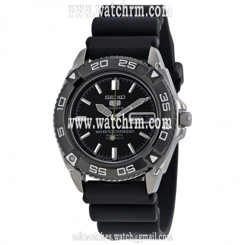Seiko 5 Black Dial Rubber Strap Automatic Men's Watch SNZB23J2