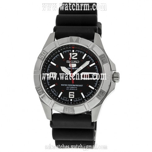 Seiko 5 Black Dial Stainless Steel Black Rubber Automatic Men's Watch SNZD23J1
