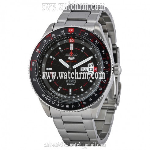Seiko 5 Black Dial Stainless Steel Men's Watches SRP613