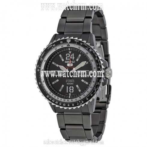 Seiko 5 Sport Automatic Black Dial Black PVD Stainless Steel Men's Watch SRP355