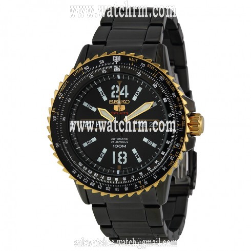 Seiko 5 Sport Automatic Black Dial Black PVD Stainless Steel Men's Watch  SRP356