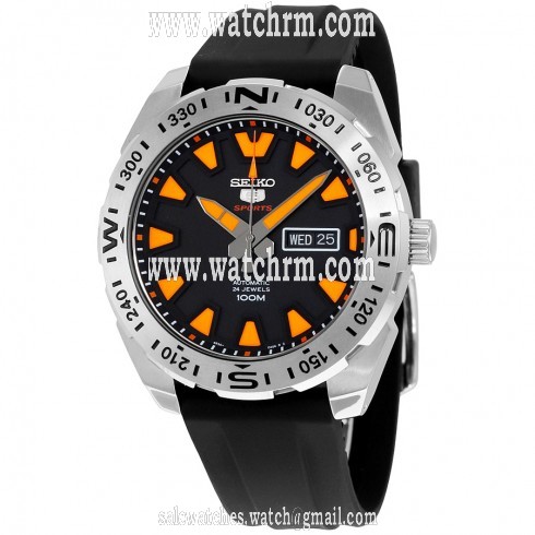 Seiko 5 Sport Automatic Black Dial Black Rubber Men's Watch SRP741