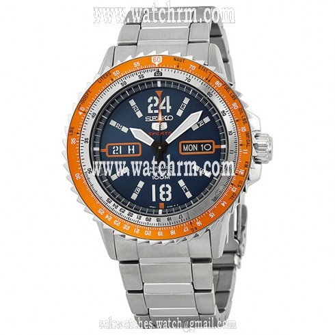 Seiko 5 Sport Automatic Blue Dial Orange Bezel Stainless Steel  Men's Watch SRP351
