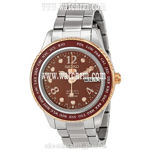 Seiko 5 Sport Automatic Brown Dial Two-tone Stainless Steel Ladies Watch SRP370